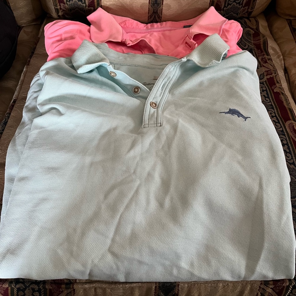 Tommy Bahama men’s Polo short sleeve shirt bundle -pink and light blue.